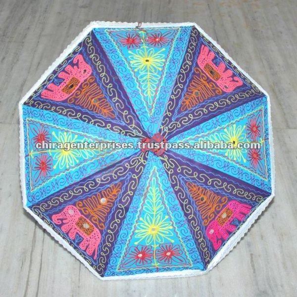 Handmade Indian Umbrella with Elephant Embroidery Garden Umbrella For Garden  And  Outdoor  Umbrella