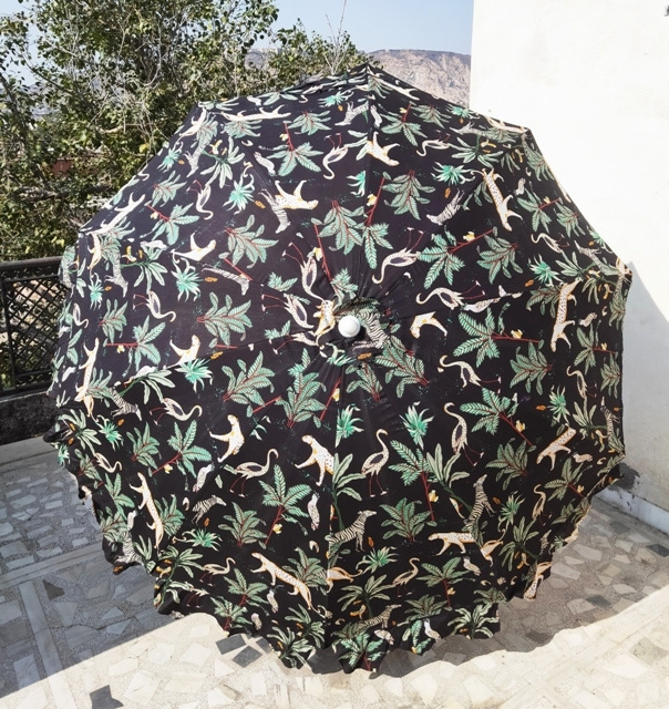 Cotton Jungle Print Patio Umbrellas, unique Embroidery wedding Decoration handcrafted Large decorative Garden Umbrella