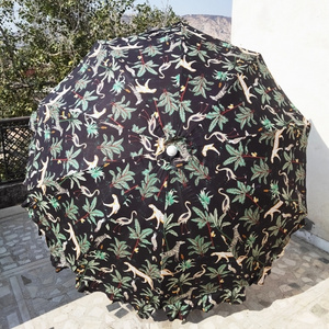 Cotton Jungle Print Patio Umbrellas, unique Embroidery wedding Decoration handcrafted Large decorative Garden Umbrella