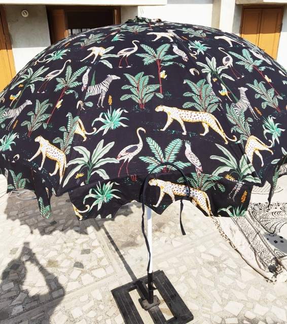 Cotton Jungle Print Patio Umbrellas, unique Embroidery wedding Decoration handcrafted Large decorative Garden Umbrella