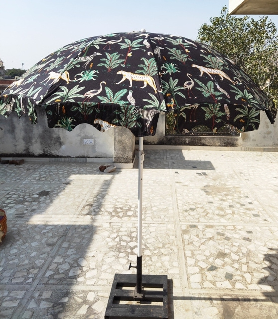 Cotton Jungle Print Patio Umbrellas, unique Embroidery wedding Decoration handcrafted Large decorative Garden Umbrella