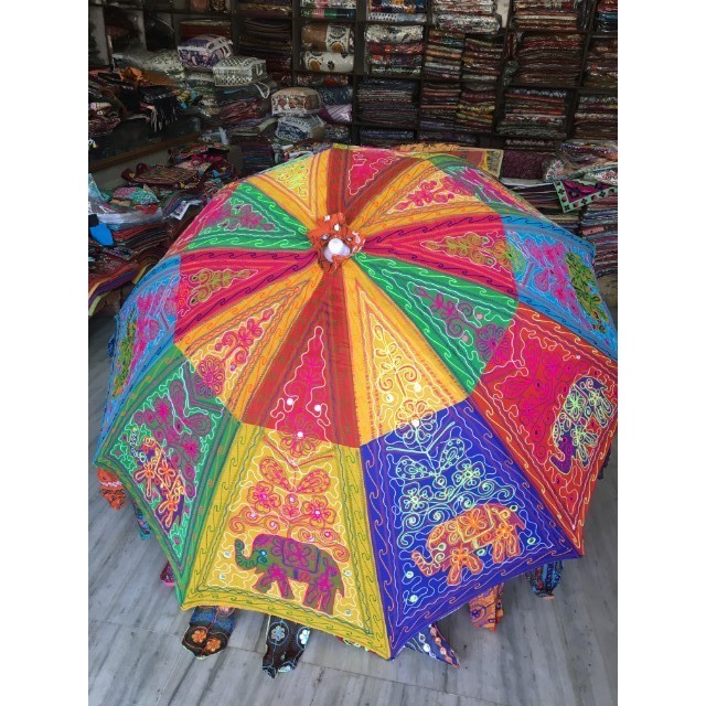 Traditional Cotton Sari material Handmade Parasols tribal Bohemian Colorful Embroidered Umbrellas sun protector umbrella