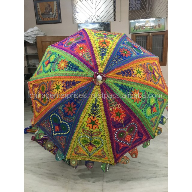 Love Birds Umbrella Heart Shaped Decorative Umbrella Tribal Ethnic Handmade Bohemian Embroidered Garden Parasols