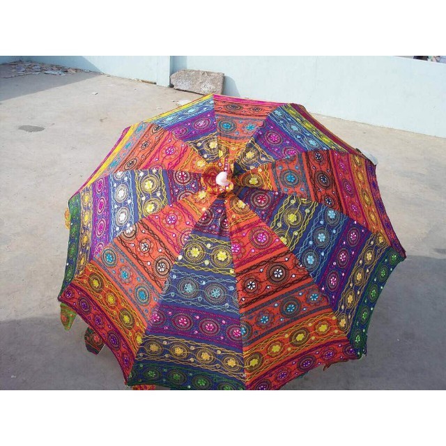 Indian Fashion Handmade Design Cotton Multi Colored Bohemian Embroidery Parasol Indian Umbrellas for decoration