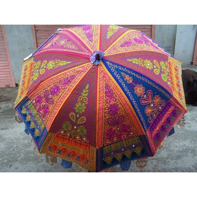 Indian Fashion Handmade Design Cotton Multi Colored Bohemian Embroidery Parasol Indian Umbrellas for decoration