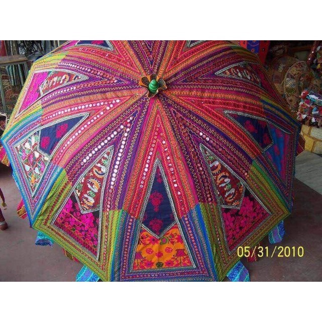 Indian Fashion Handmade Design Cotton Multi Colored Bohemian Embroidery Parasol Indian Umbrellas for decoration