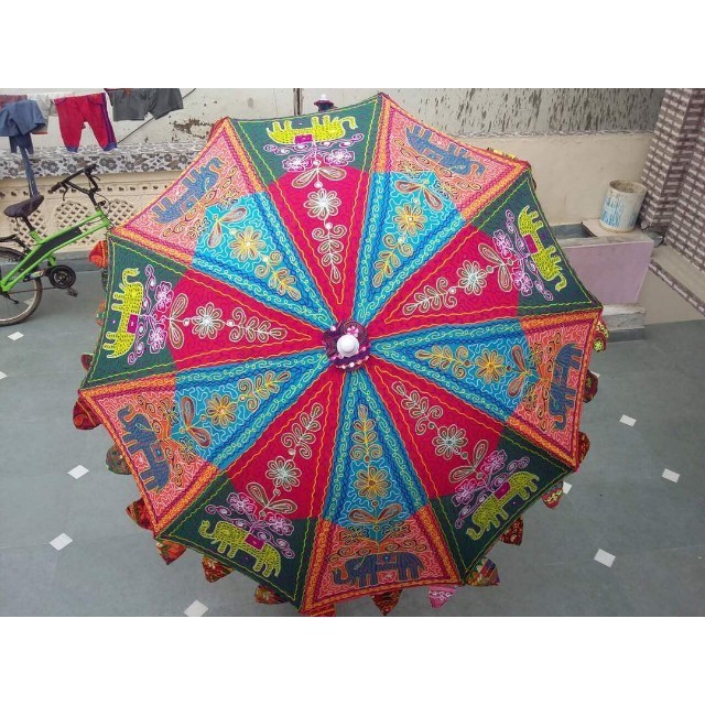 Handmade Peacock Garden Umbrella Parasol Wedding Umbrella Handmade Outdoor Patio Parasol Indian Sunny Rajasthani Embroidery