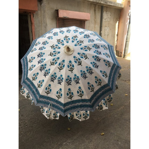 Outdoor Sun Shade Patio Umbrella 70" Peacock Embroidered Mandala Garden Parasol 2023 New Indian Hand Printed Cotton Antique