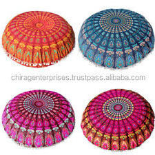 Fair Trade Cotton Embroidered Seat Cushion Meditation Yoga Pillow Polyester Viscose Filled Round Floor Cushion