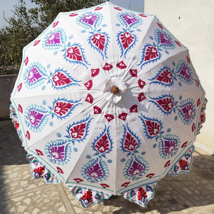 Suzani Embroidery Umbrella Outdoor Patio Decoration Bohemian Beach Umbrella Indian Handmade Large Parasol Garden Umbrellas