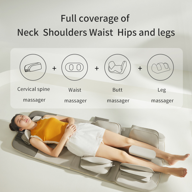 Repor Electric Full Body Massage Mattress  Aujustable Neck Pillow Height massage mat Heat and vibration massage bed