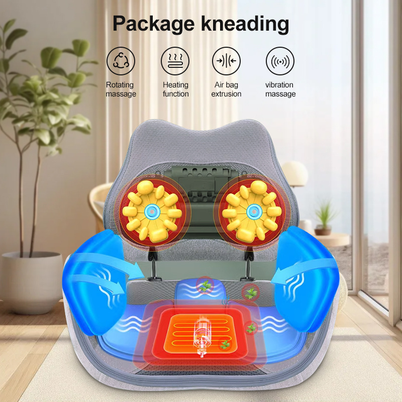 knead shiatsu air compression heat car massager portable thigh waist pad seat vibration massage chair cushion for back pain