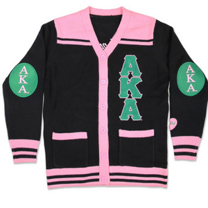 High Quality black green pink university cardigan knit cardigan unisex with buttons V Neck Long Sleeve Knitted Cardigan