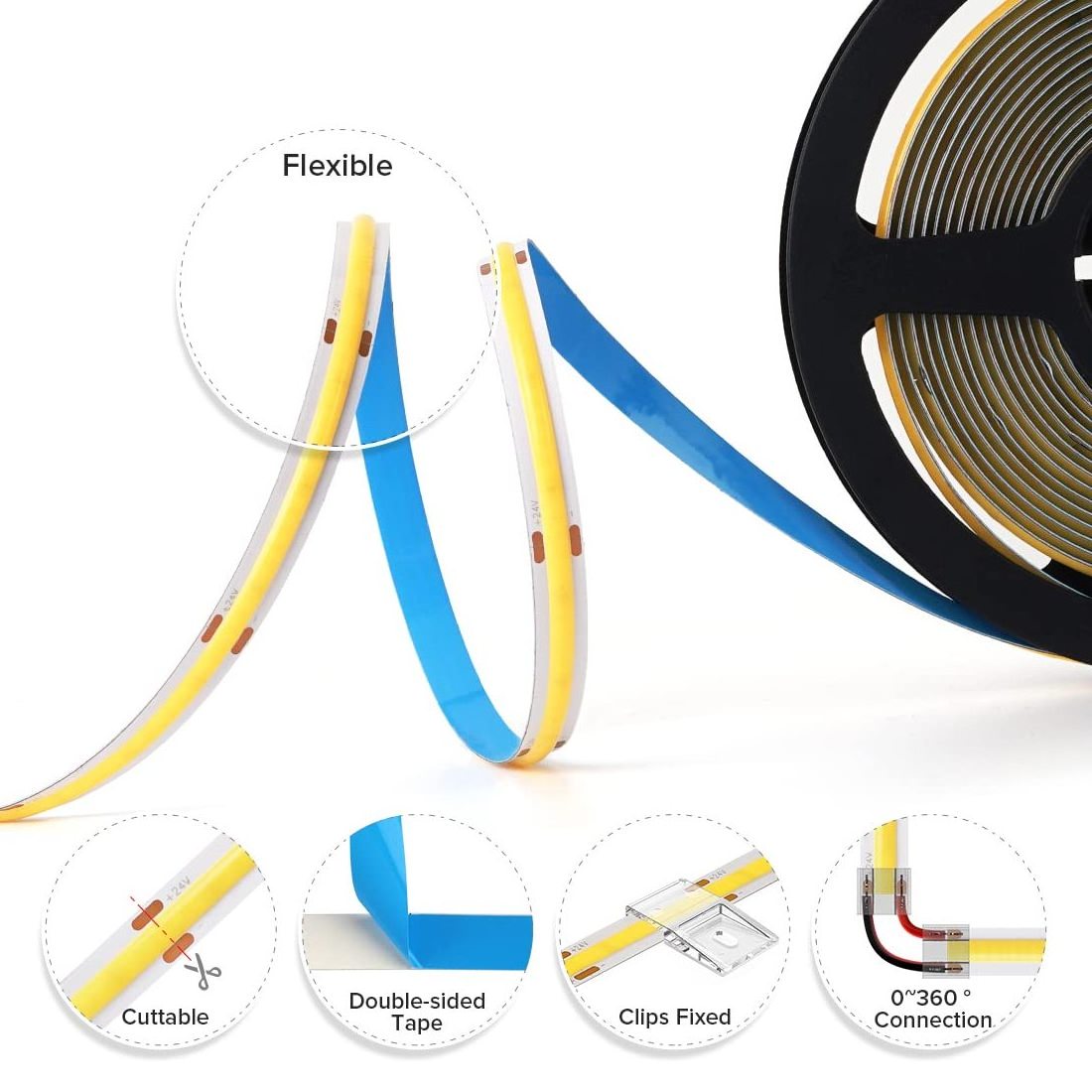 2023 Popular RGBW Light 6500K Cob Led Strip Bounding Wall 24v Remote Control Flexible Cob Led Strip