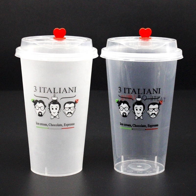 China Factory Custom Printing logo Bubble tea cup 16 oz 24 oz Coffee Juice Smoothies U Shape Boba Cup pp plastic cups with lid