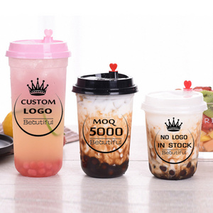 China Factory Custom print logo coffee Plastic cup Thick hard bubble tea cup 16oz 24oz smoothie juice Boba plastic cup with lid