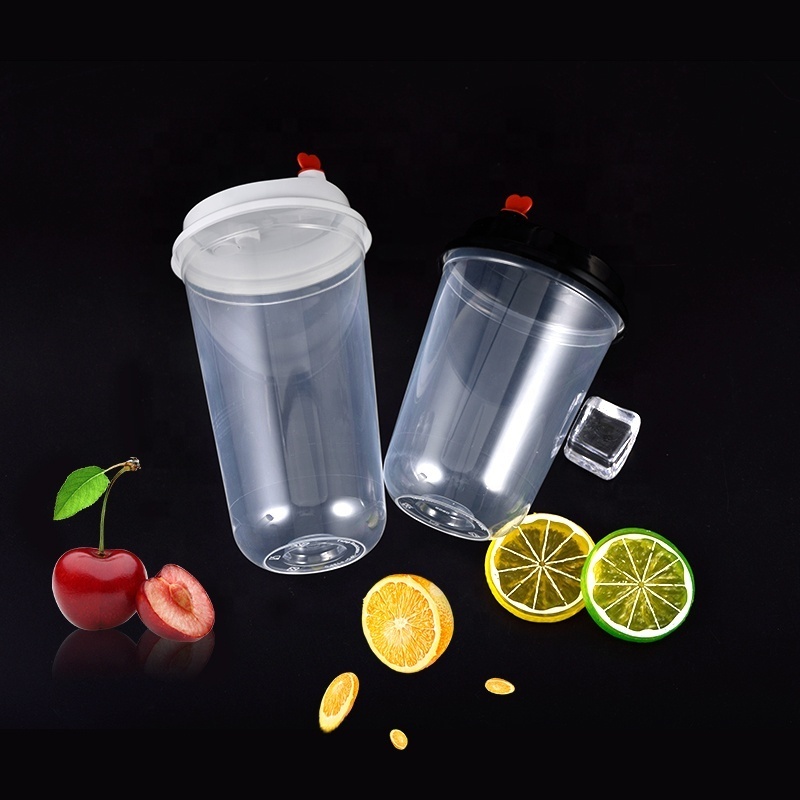 China Factory Custom print logo coffee Plastic cup Thick hard bubble tea cup 16oz 24oz smoothie juice Boba plastic cup with lid