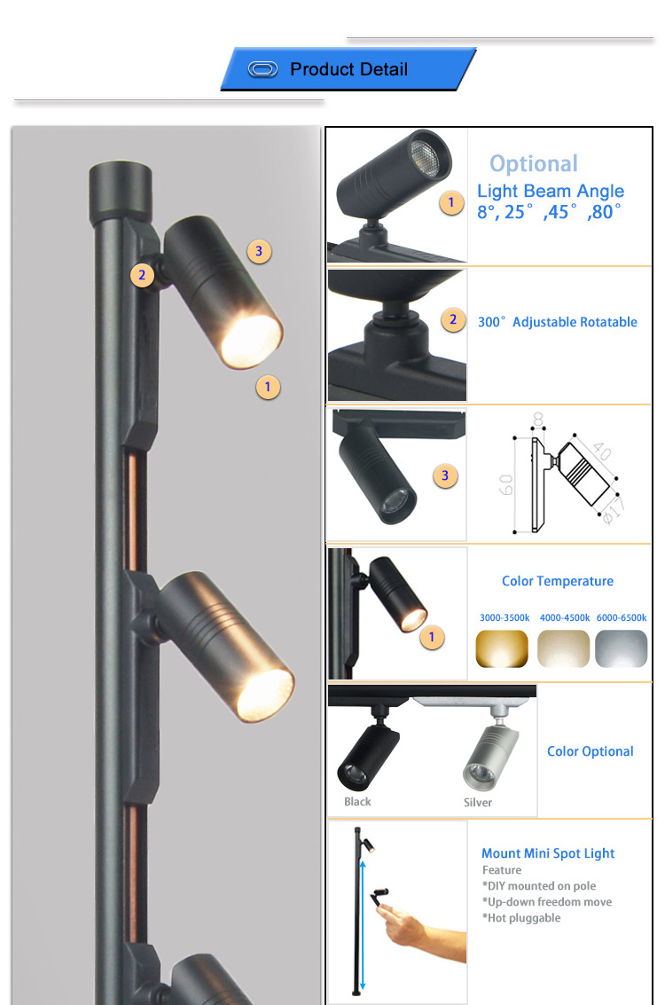 Commercial High Lumen Led Spotlight 2W  Magnetic Rail Tracking Spotlight for Museum Exhibition Jewelry Display Showcase