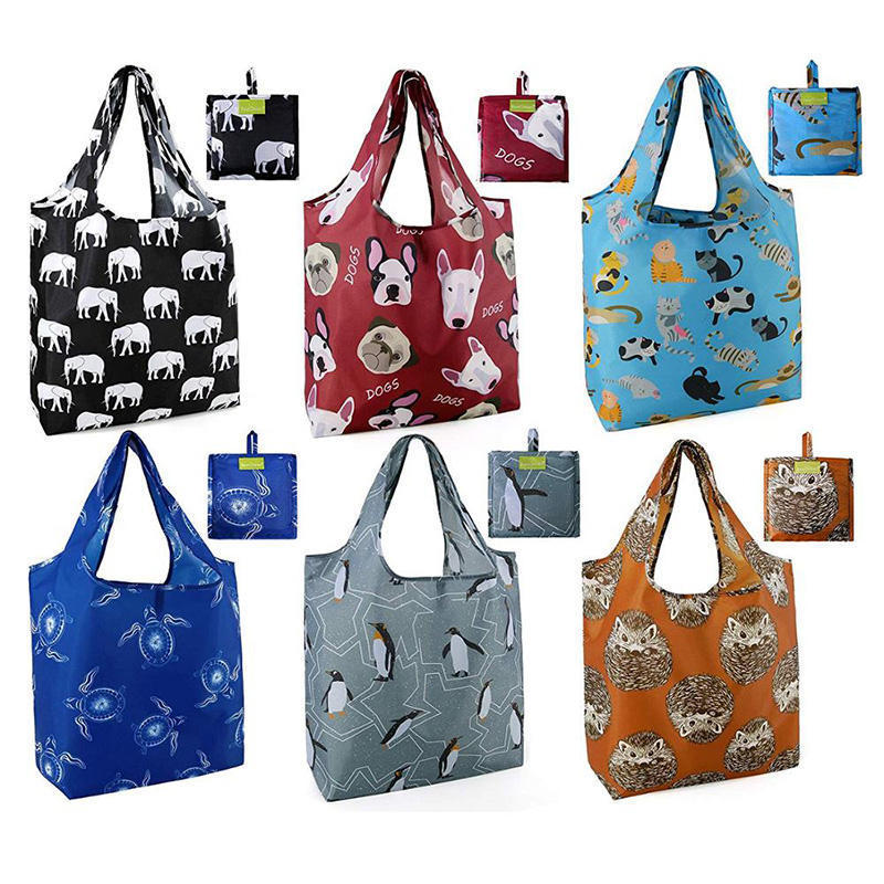 Wholesale Custom Logo Grocery Eco-friendly Pouch Foldable Ripstop Carry Nylon Bags Reusable Folding Polyester Shopping Bag