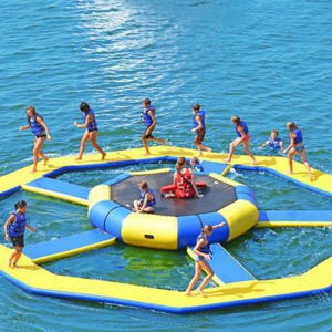 Best selling Summer water floating toy inflatable water park inflatable water trampoline with steel frame and spring