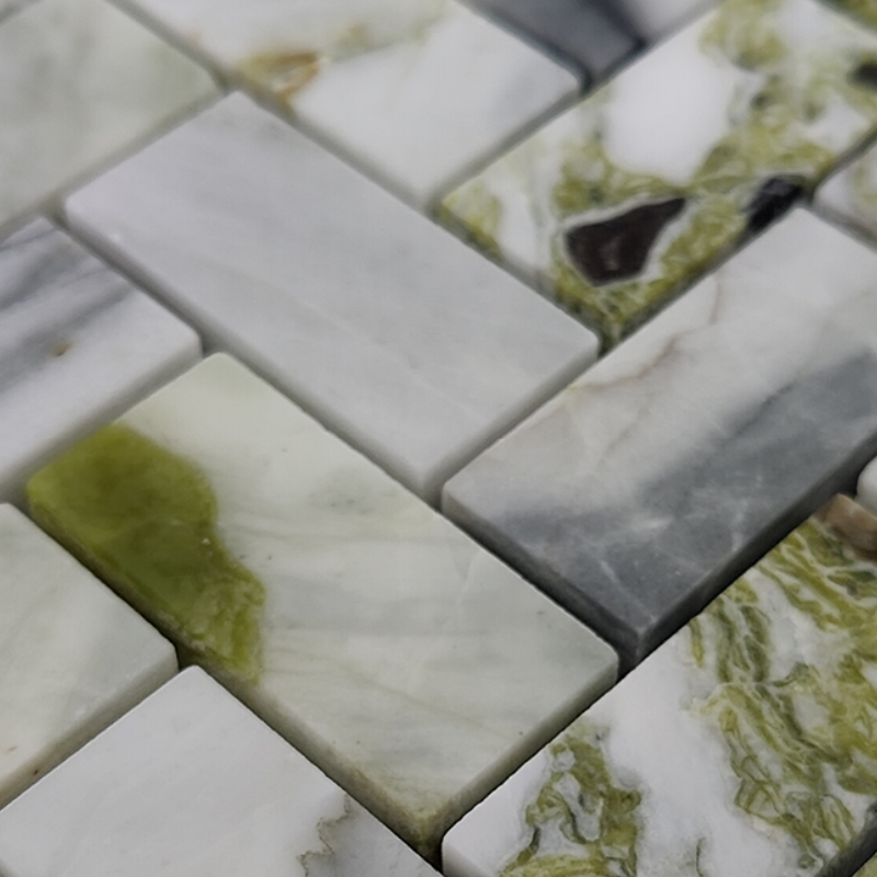 Hot Sale Polished Herringbone New Ice Jade Emerald Green Marble Mosaic