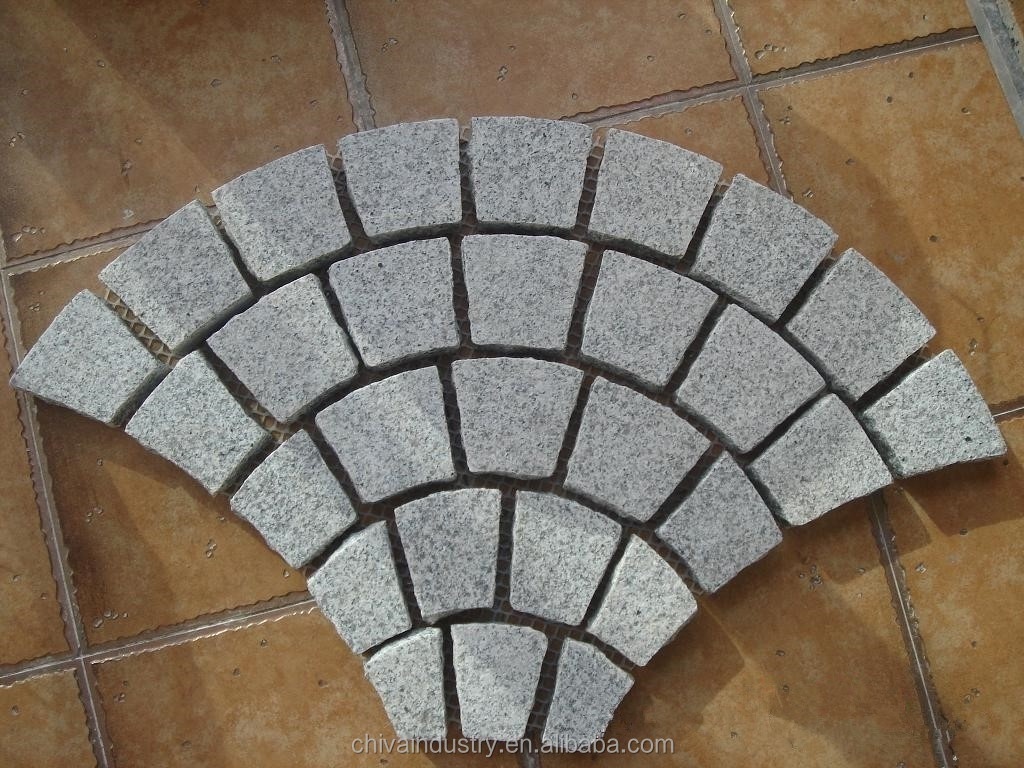 Tumbled light gray granite cobblestone on mesh Outdoor Heavy Duty Thickest Cube Pavers