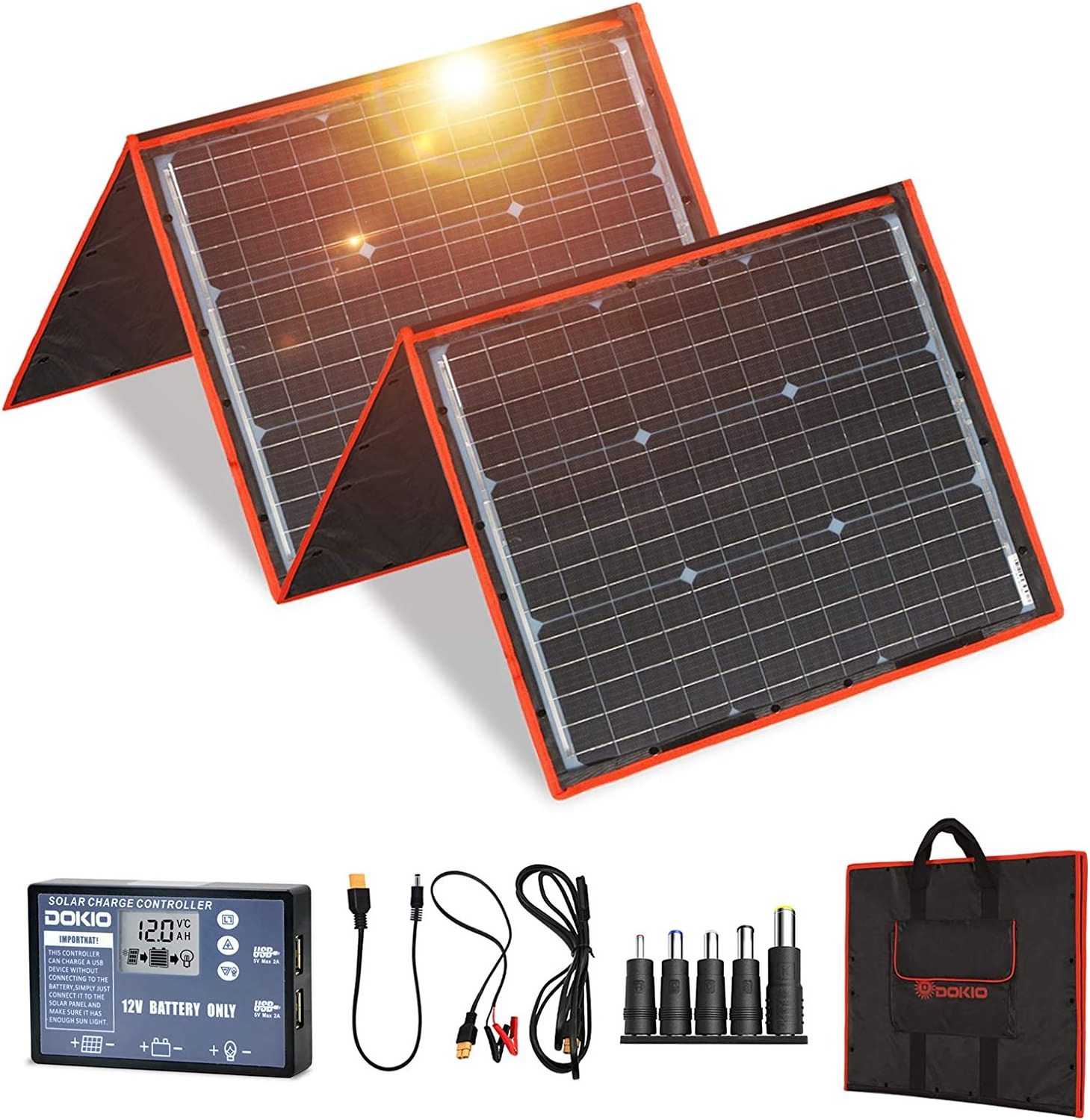 160W 18V Portable Solar Panel Kit Folding Solar Charger with USB Outputs for 12v Batteries Power Station AGM RV Camping Trailer