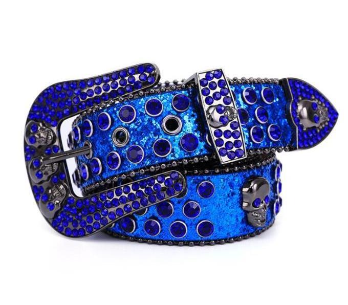 Men And Women Skull Rhinestone Belt Punk Hip-hop Leather Belt Jeans Dress Shiny Belt For Unisex