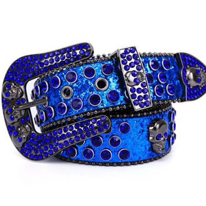 Men And Women Skull Rhinestone Belt Punk Hip-hop Leather Belt Jeans Dress Shiny Belt For Unisex