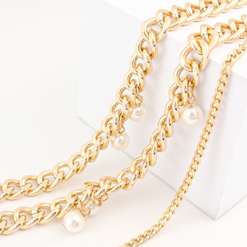 Waist Chain Female Cool Multi-layer Metal Aluminum Chain Fashion Pearl Embellished Design Versatile Decorative Skirt Waist Chain