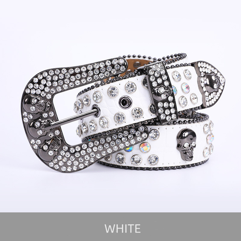 Men And Women Skull Rhinestone Belt Punk Hip-hop Leather Belt Jeans Dress Shiny Belt For Unisex