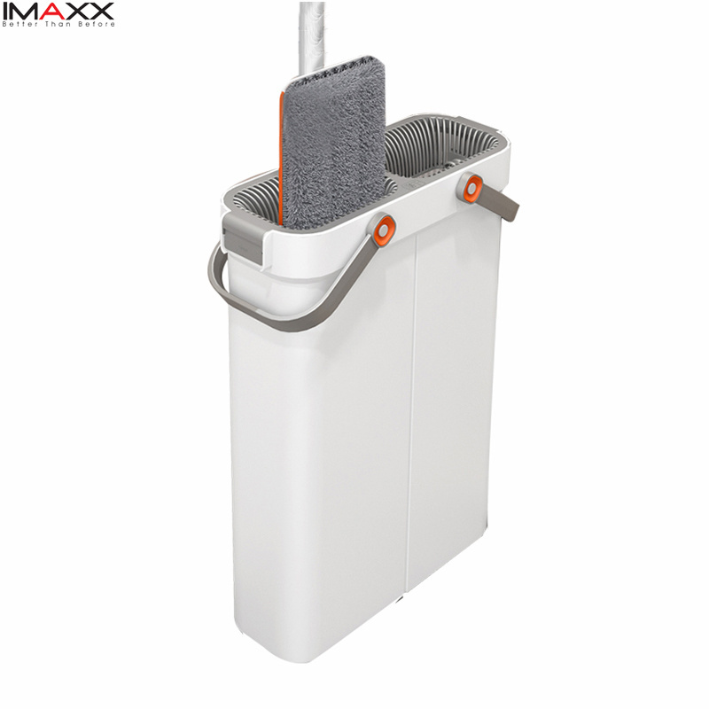 IMAXX  Squeeze Flat mop and Bucket with Self Wringer Set Upgraded Square Microfiber Mop