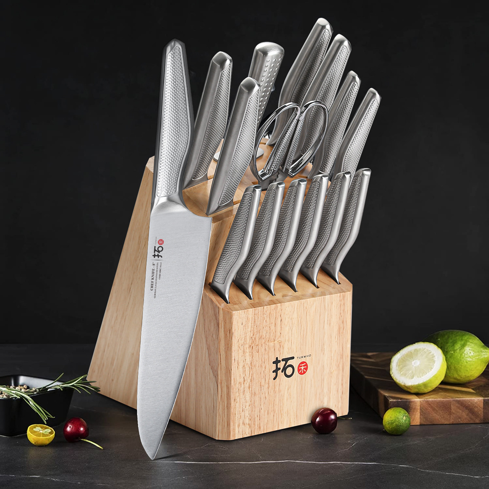 Germany Stainless Steel 16 Pieces Kitchen Knives Knife Block Set With Knife Sharpener