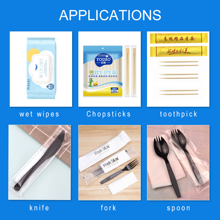 Disposable Knife Fork Spoon Napkin pillow Packing Machine Automatic Plastic  spoons cutlery packaging machine