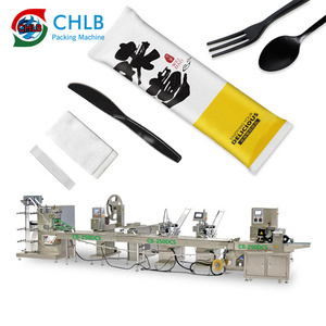 Disposable Knife Fork Spoon Napkin pillow Packing Machine Automatic Plastic  spoons cutlery packaging machine