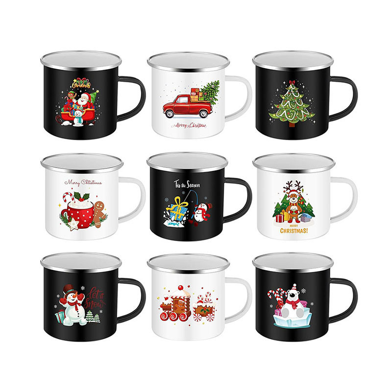 12oz US market High quality hot sale Christmas custom design logo printing coffee beer whiskey drink enamel metal camping mug