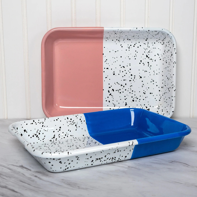 OEM factory wholesale customized nordic marble metal steel enamel baking firing enamelware tray with black rim