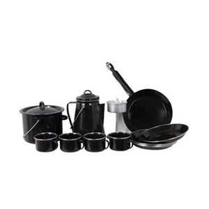 Non-stick pressure steel enamelware kitchenware set, nonstick camping ceramic cookware set, palm restaurant cast iron cookware