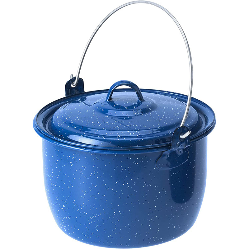 26cm 32cm 36cm blue speckled color Outdoors kitchen cookware enamel Convex Camping water Pot kettle with Lid