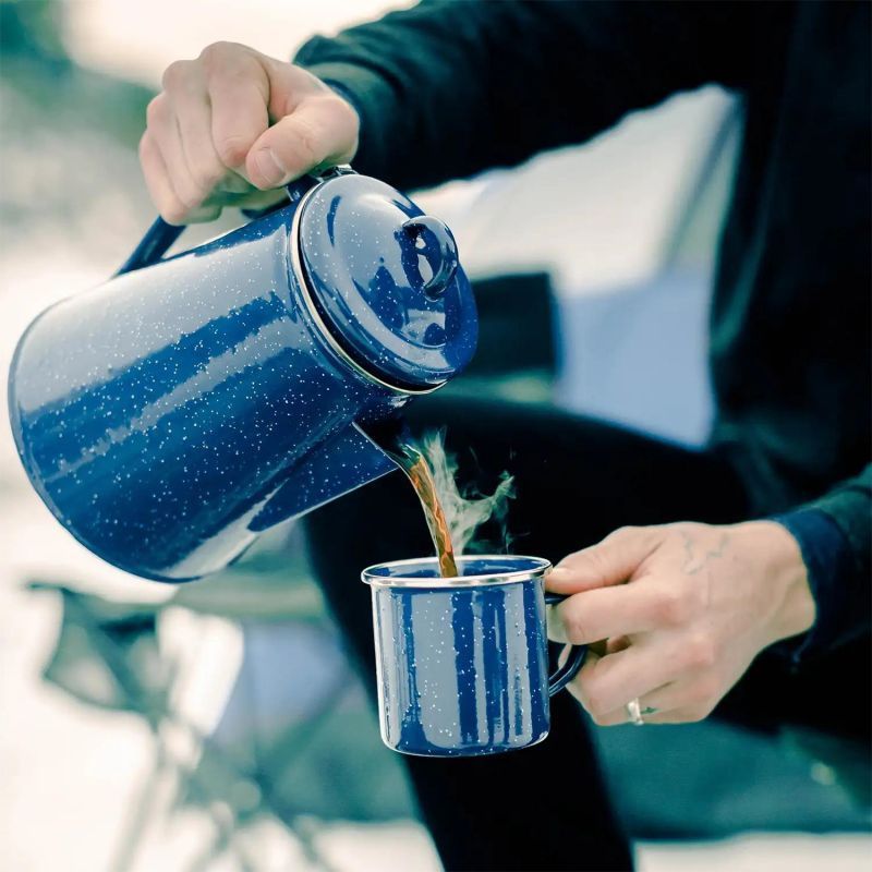 Large size white personalized reusable stacking custom logo color enamel metal steel coffee tea pot with percolator