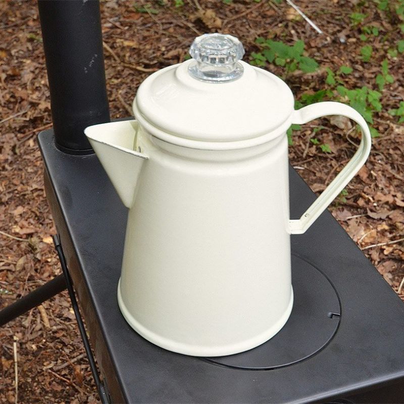 Retro classic design green color custom printing glass lid enamel camping coffee pot with percolator