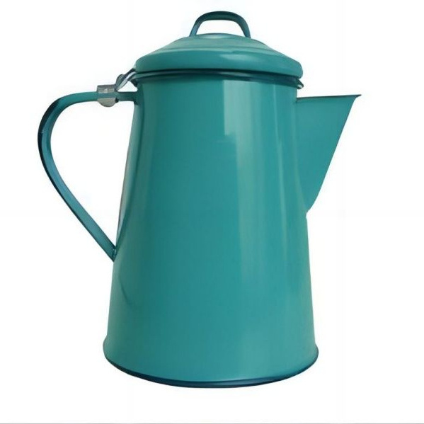 Retro classic design green color custom printing glass lid enamel camping coffee pot with percolator