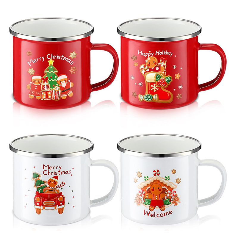 12oz US market High quality hot sale Christmas custom design logo printing coffee beer whiskey drink enamel metal camping mug