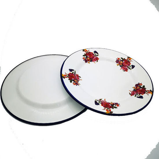 Customize printed portable china porcelain enamel homeware metal steel round tea plate