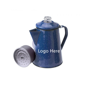 1.56L 2.1L 2.8L picnic kitchen outdoor camping red blue speckled custom logo enamel tea coffee pots with filter