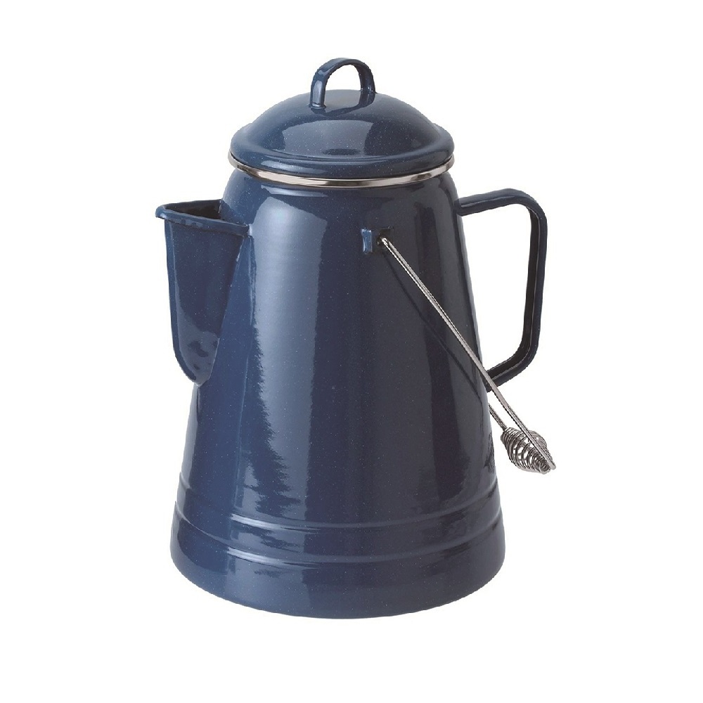 High quality blue color speckled camping outdoor metal steel enamel coffee tea pot with lid