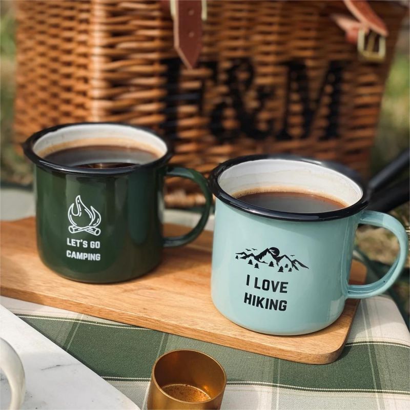 Eco Friendly Chinese Manufacturer Large Size Custom Design Print Logo Outdoor Camping Enamel Coffee Mug for Promotional Gifts