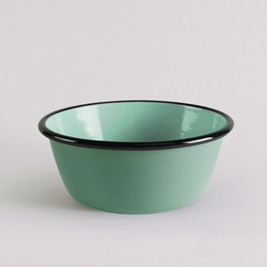 OEM high quality handmade green colored adventure tableware straight wall enamel steel metal fruit enamelware bowl