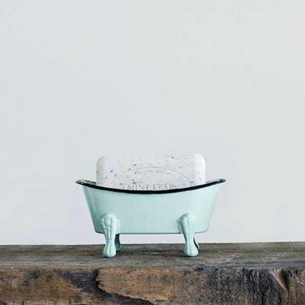 6inch mini bathroom blue green color custom logo printed Bathtub metal enamel tub soap dish holder with black rim