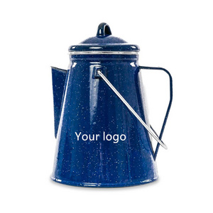 1.56L 2.1L 2.8L outdoor picnic camping red blue speckled custom logo enamel tea coffee pots with filter